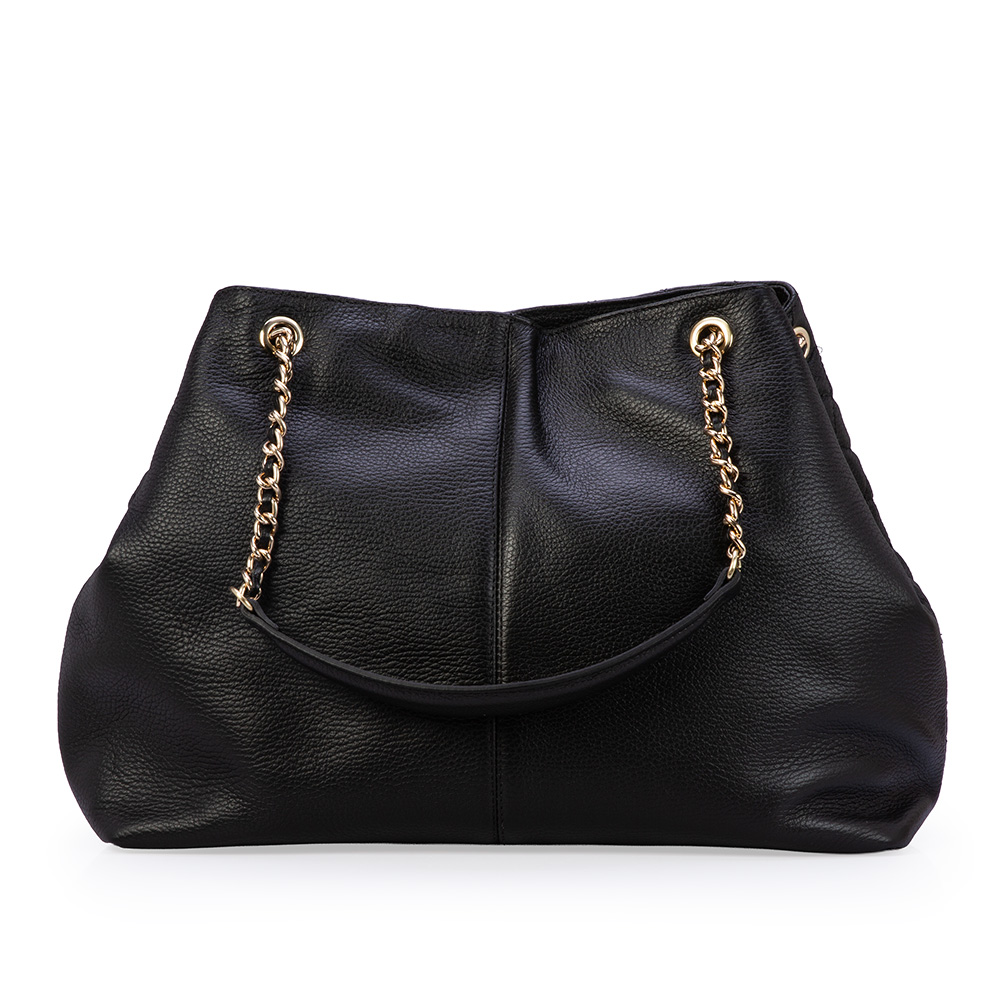 BOLSA PRETA DE COURO COM AL&Ccedil;A CORRENTE DOURADA HOBO CARINA image number 2