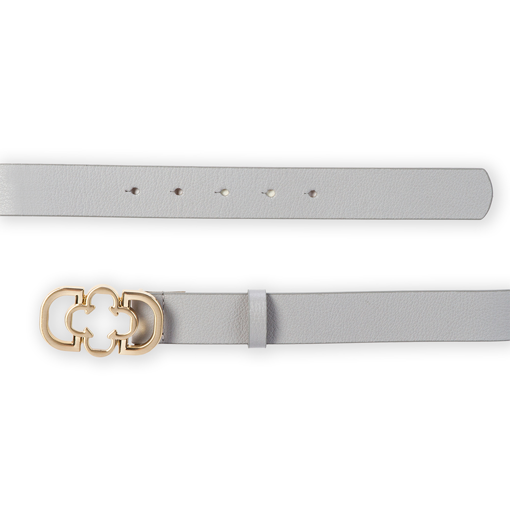CINTO FEMININO COURO CINZA FIVELA DOURADA MONOGRAMA image number 2