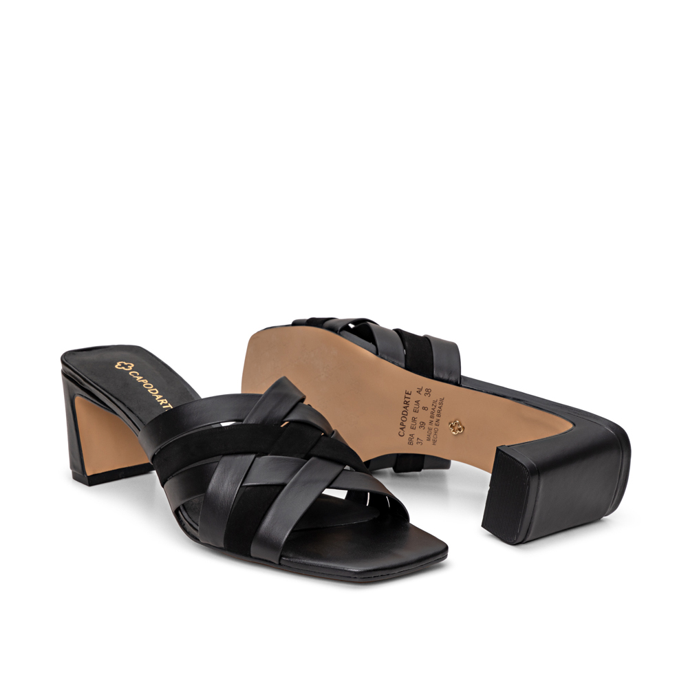 MULE PRETA COURO NOBUCK TRAMADA image number 3