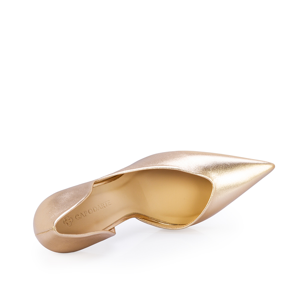 SCARPIN SALTO ALTO DOURADO DE COURO METALIZADO image number 4