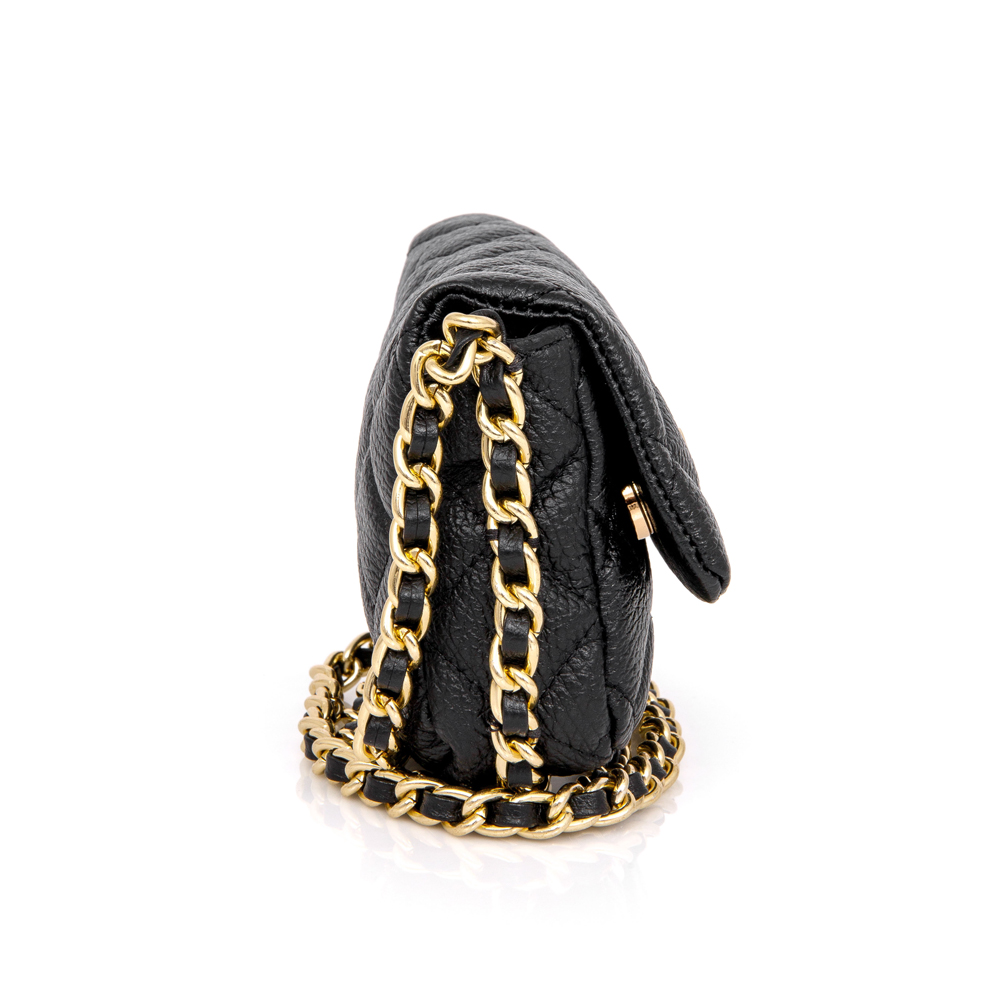 BOLSA PEQUENA COURO PRETA MATELASSÊ ALÇA CORRENTE image number 1