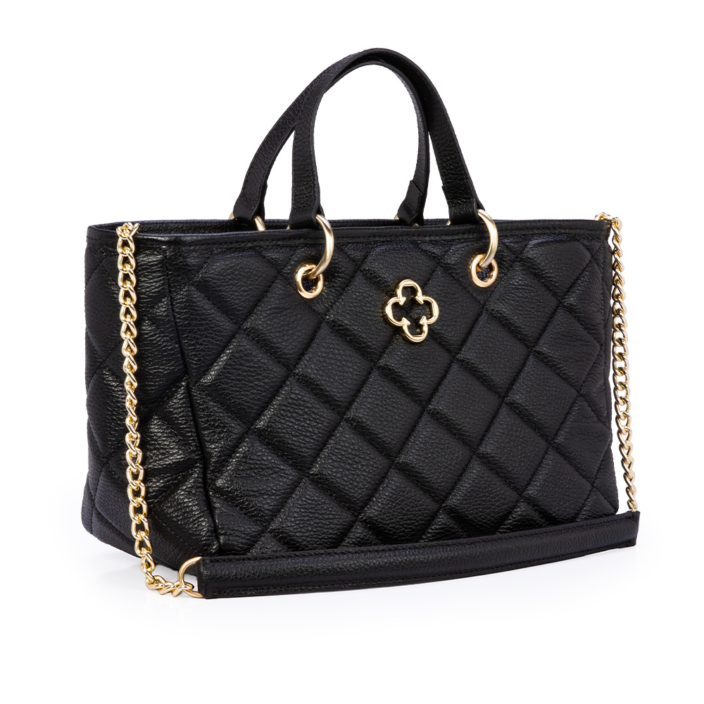 BOLSA TOTE PRETA DE COURO MATELASS&Ecirc; image number 3