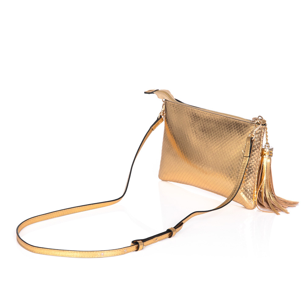 BOLSA TRANSVERSAL COURO DOURADO PITONE VIRA CLUTCH image number 1