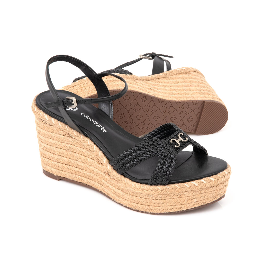 SANDÁLIA SALTO ANABELA PRETA TRANÇADA image number 3