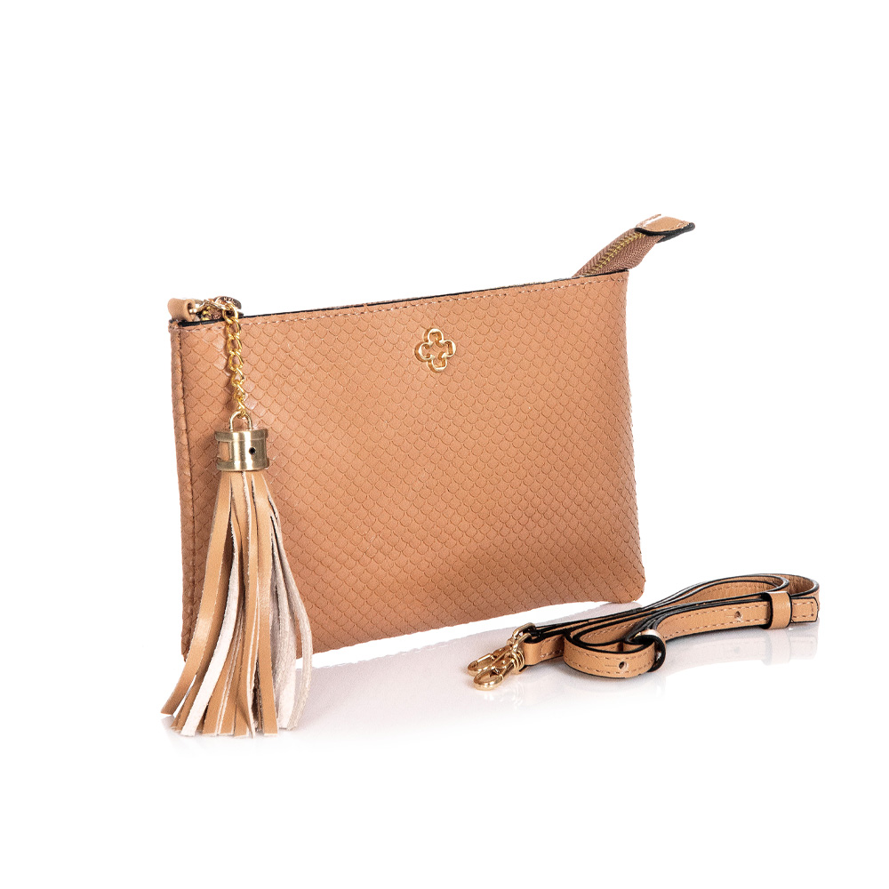 BOLSA TRANSVERSAL COURO BEGE PITONE VIRA CLUTCH image number 1