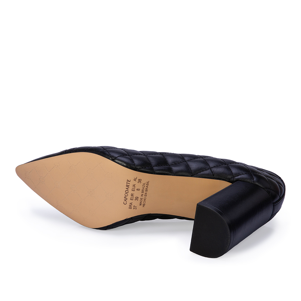 SCARPIN SALTO ALTO PRETO DE COURO SATINATO MATELASS&Ecirc; image number 3
