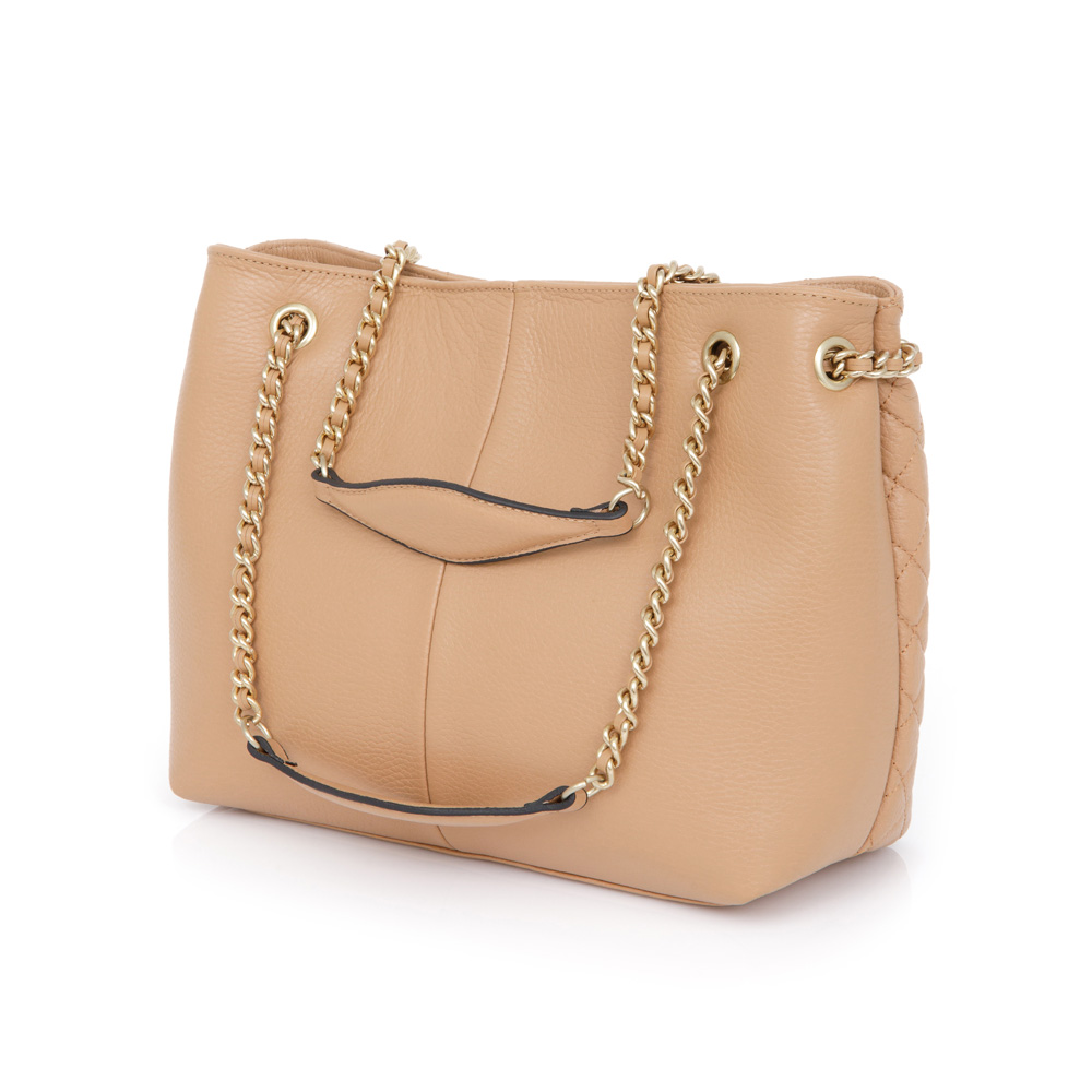 BOLSA M&Eacute;DIA DE COURO MATELASS&Ecirc; BEGE NATURALE CARINA image number 3