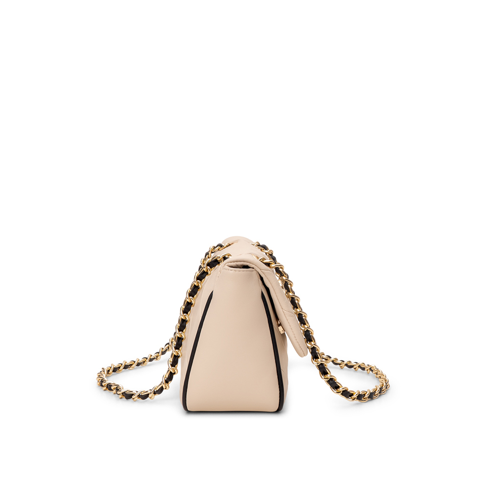 BOLSA PEQUENA BEGE VANILLA E PRETA DE COURO MATELASS&Ecirc; image number 1