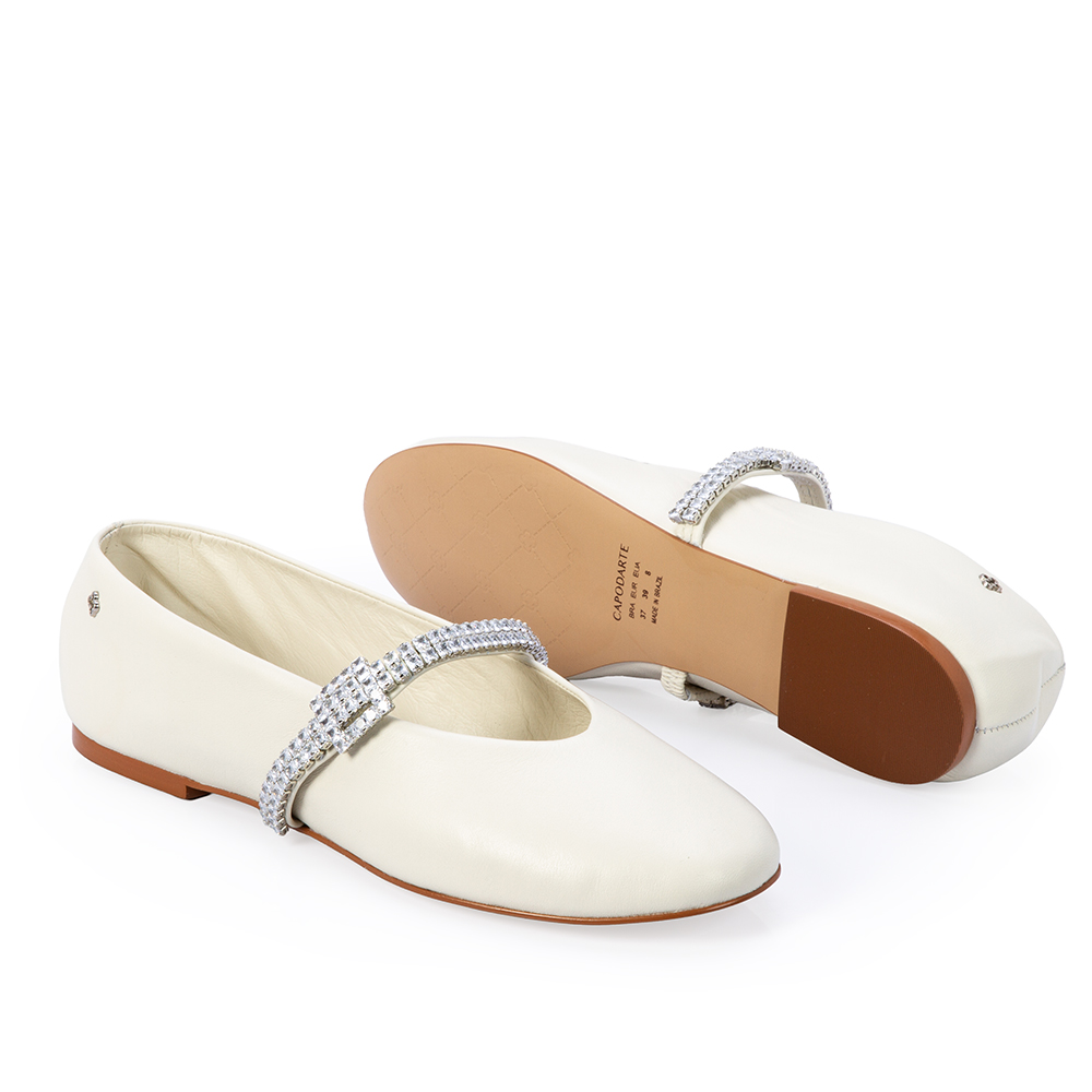 SAPATILHA BRANCA COURO TIRA CRISTAL image number 3