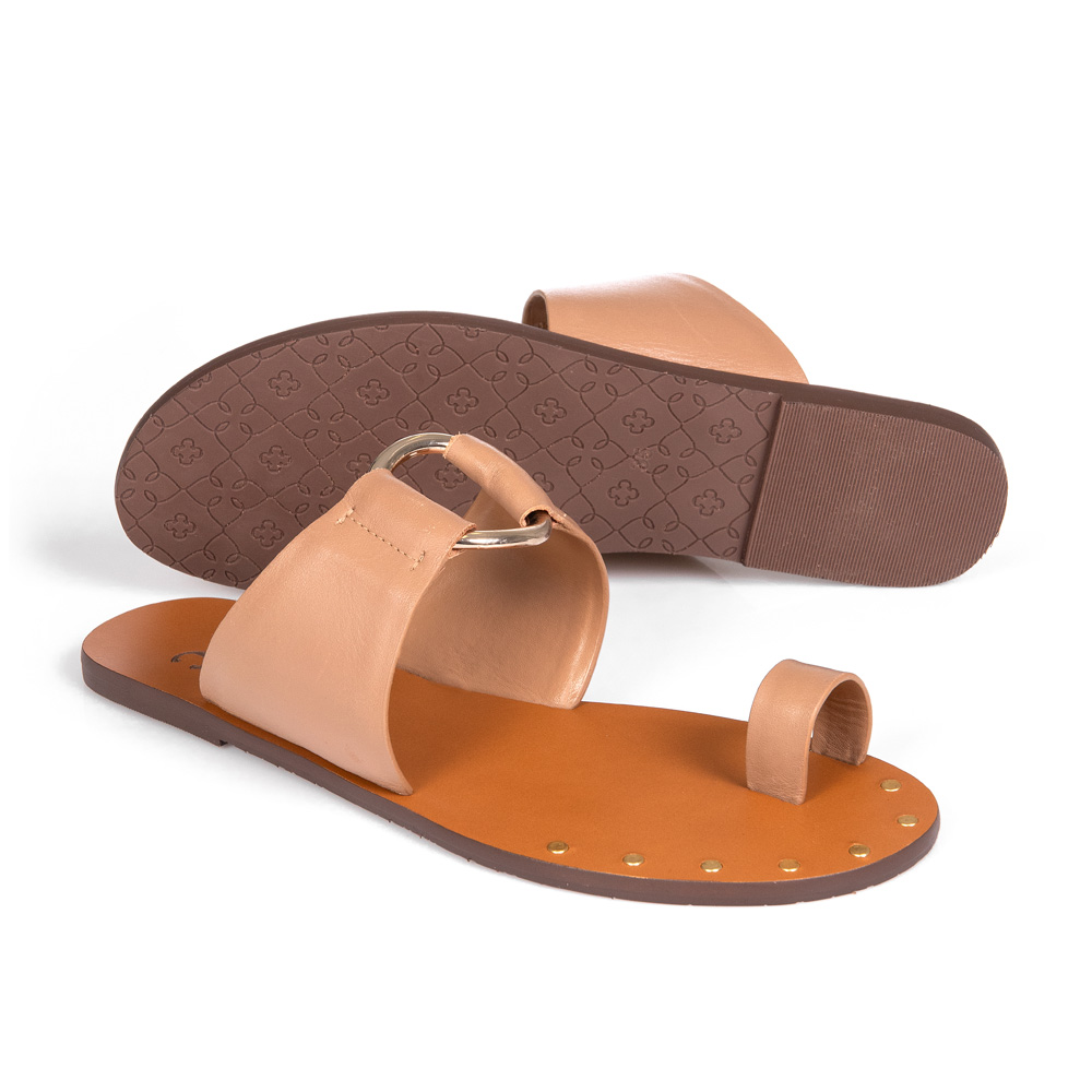 CHINELO RASTEIRO BEGE DE COURO ARGOLA image number 3