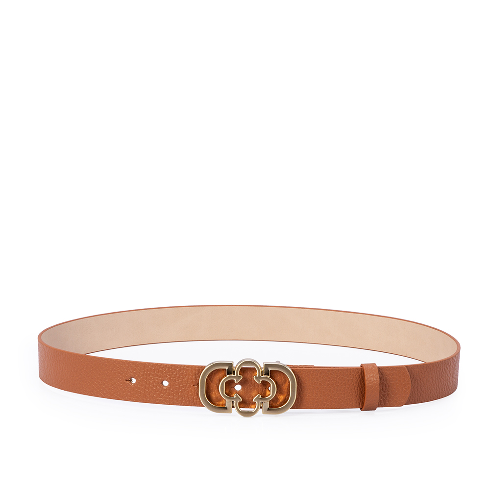 CINTO FEMININO CARAMELO COURO FIVELA DOURADA MONOGRAMA image number 1