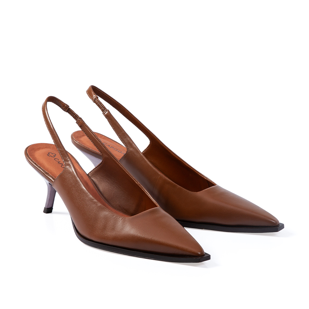 SCARPIN SLINGBACK MARROM MOGNO DE COURO image number 1