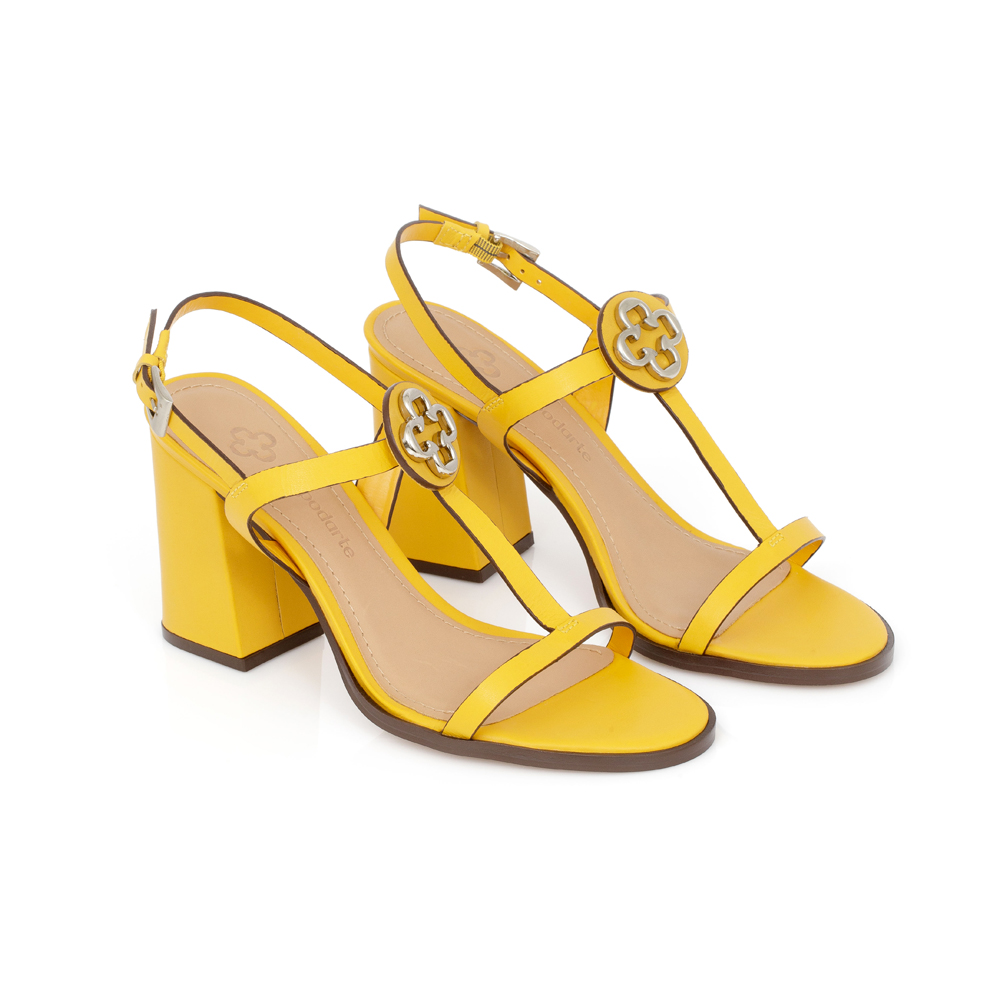 SANDÁLIA SALTO ALTO AMARELO DAMASCO DE COURO image number 1