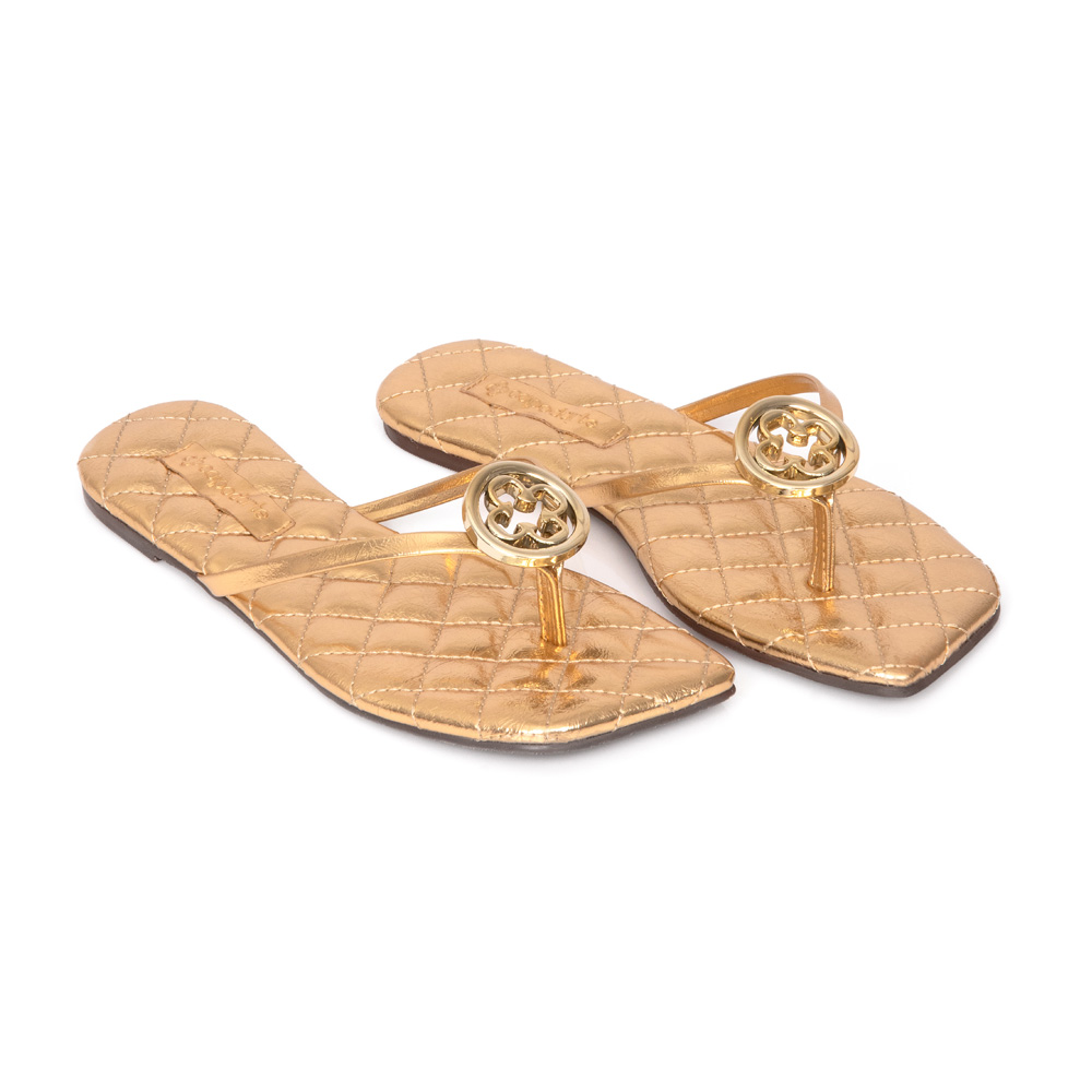 CHINELO DOURADO BICO QUADRADO MATELASSÊ image number 1