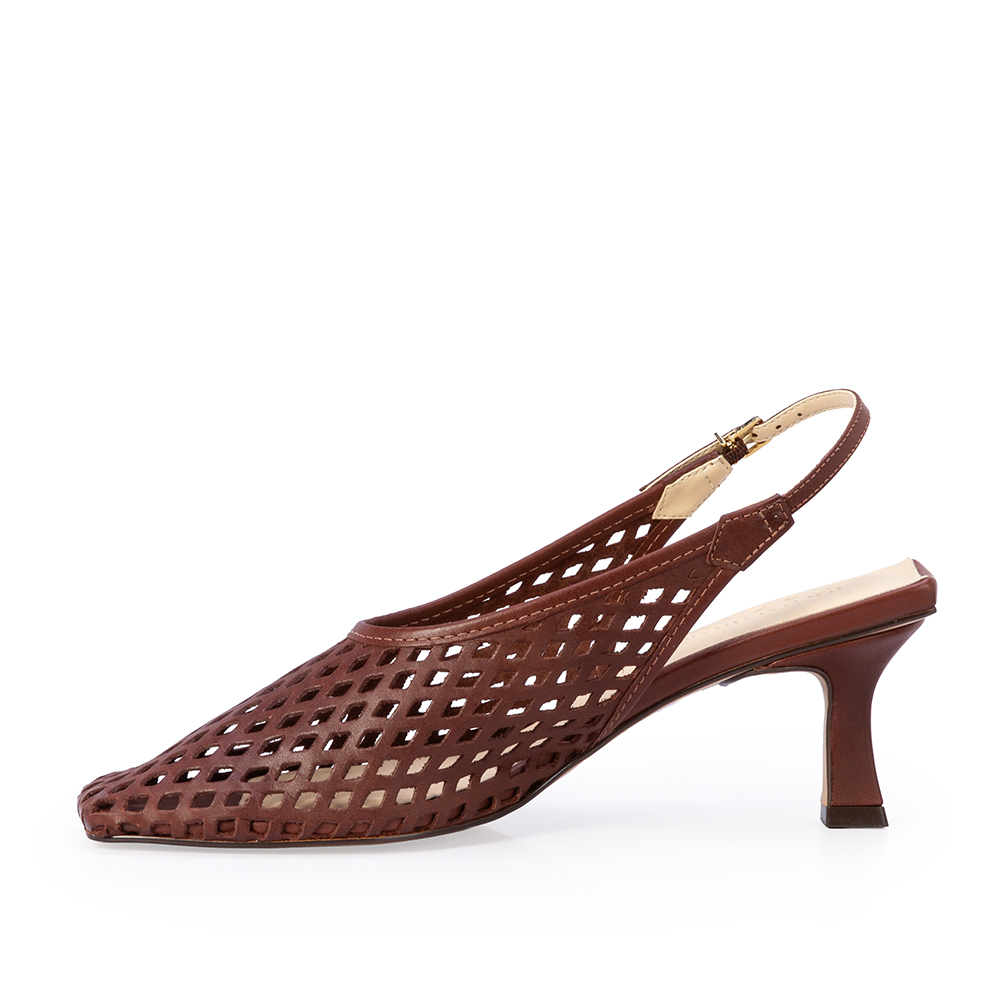 SCARPIN SLINGBACK MARROM ÉBANO DE COURO VAZADO image number 2