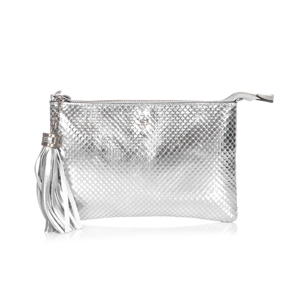 BOLSA TRANSVERSAL COURO PRATA PITONE VIRA CLUTCH image number 0