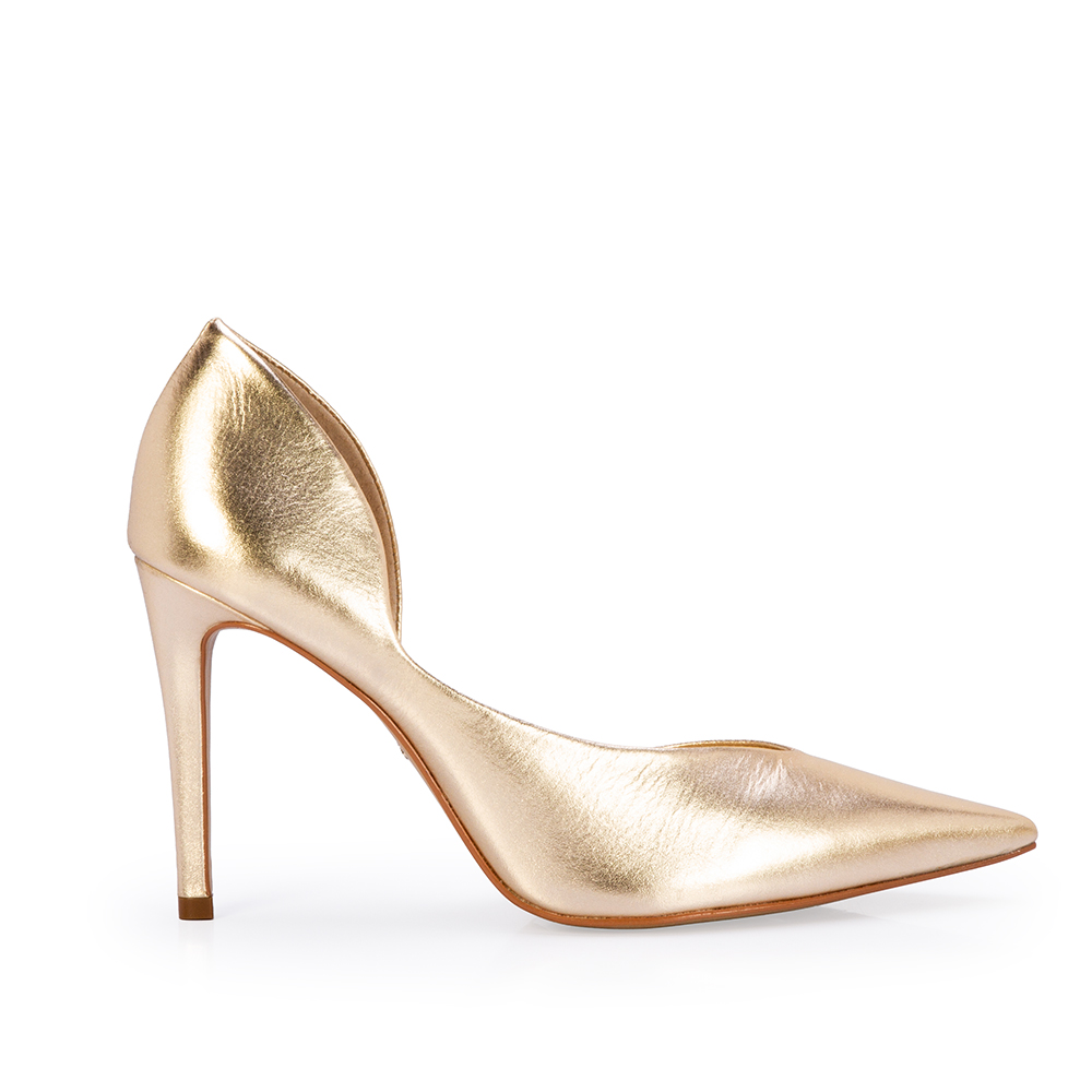 SCARPIN SALTO ALTO DOURADO DE COURO METALIZADO image number 0