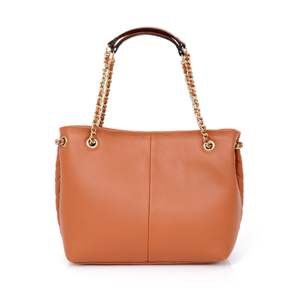 BOLSA M&Eacute;DIA CARAMELO CAMEL DE COURO MATELASS&Ecirc; CARINA image number 3