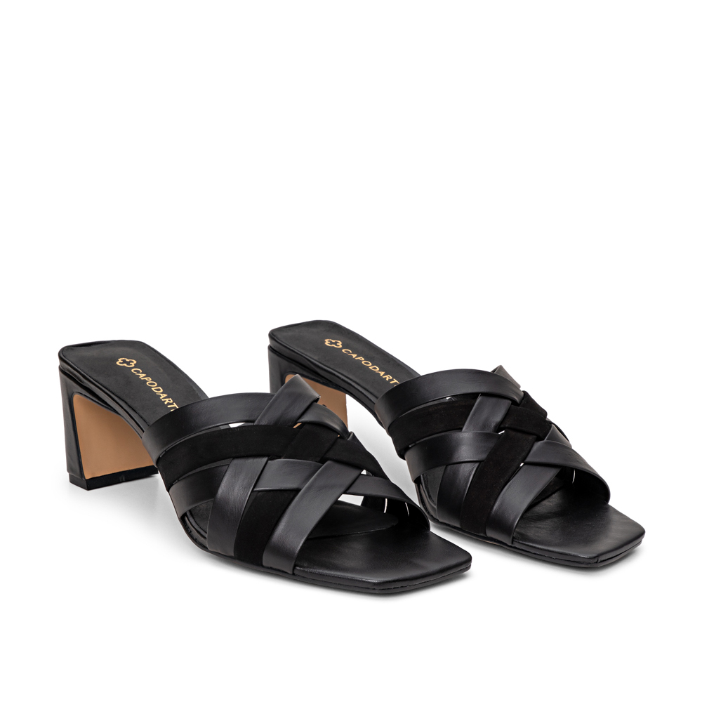 MULE PRETA COURO NOBUCK TRAMADA image number 1