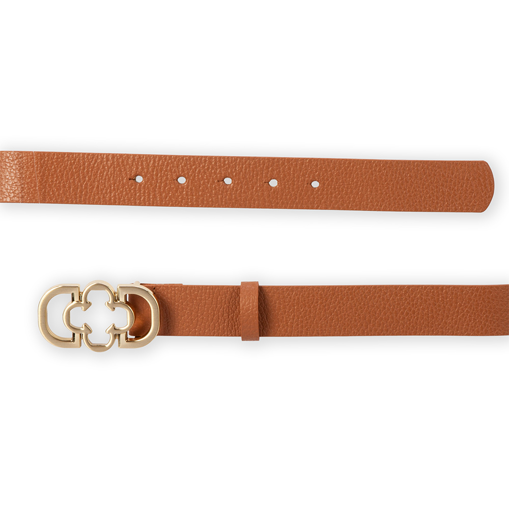 CINTO FEMININO CARAMELO COURO FIVELA DOURADA MONOGRAMA image number 2