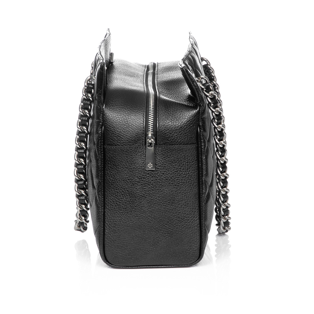 BOLSA DE COURO GRANDE PRETA AL&Ccedil;A CORRENTE image number 1