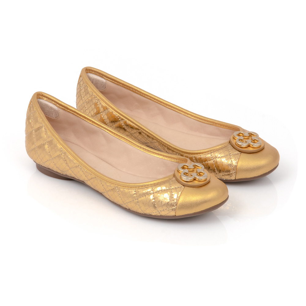 SAPATILHA CATHERINE DOURADA DE COURO MATELASSÊ image number 1