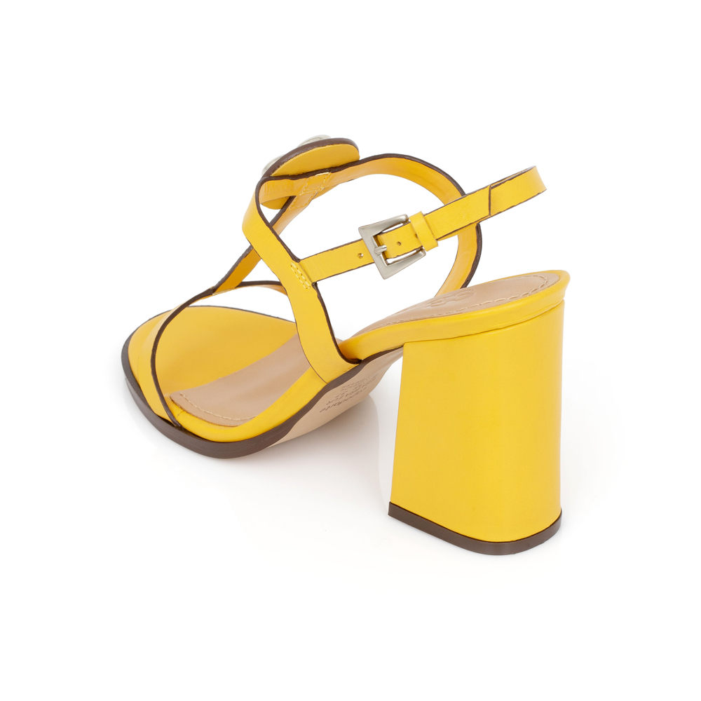 SANDÁLIA SALTO ALTO AMARELO DAMASCO DE COURO image number 2