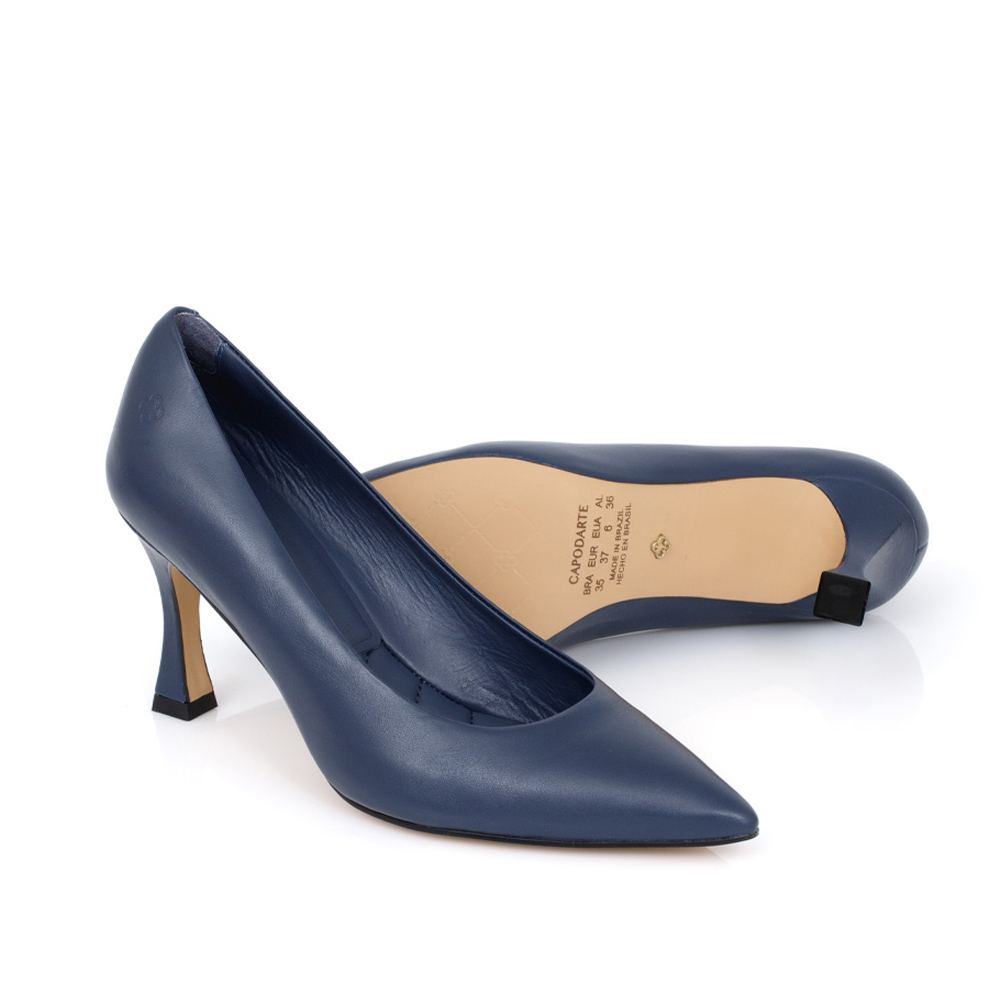 SCARPIN BICO FINO DE COURO MARINHO AZZURRO image number 3