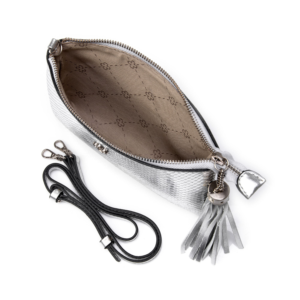BOLSA TRANSVERSAL COURO PRATA PITONE VIRA CLUTCH image number 4