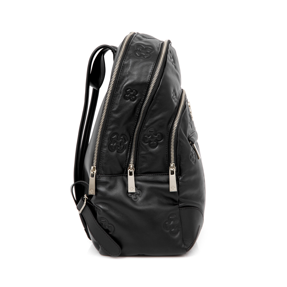 MOCHILA FEMININA PRETA DE COURO BOLSOS ZÍPER image number 1