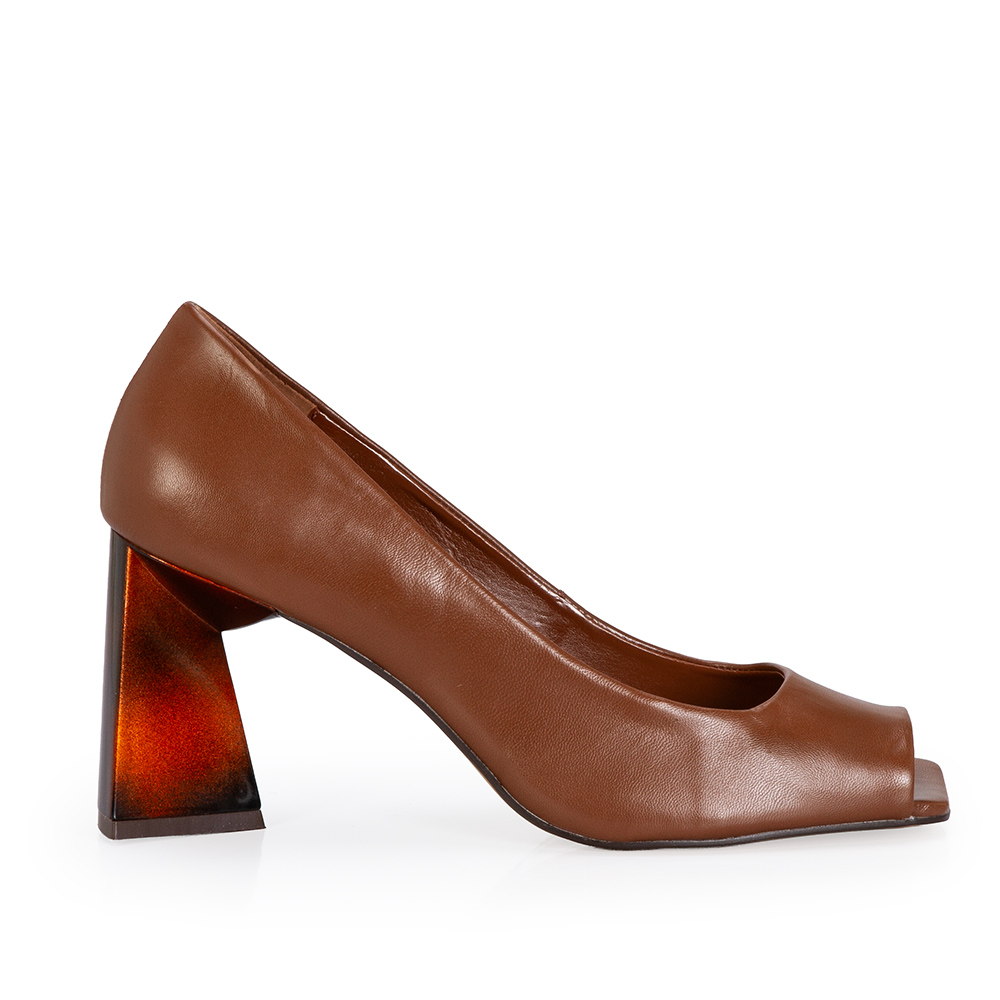 PEEP TOE MARROM DE COURO SALTO ALTO TORTOISE image number 0