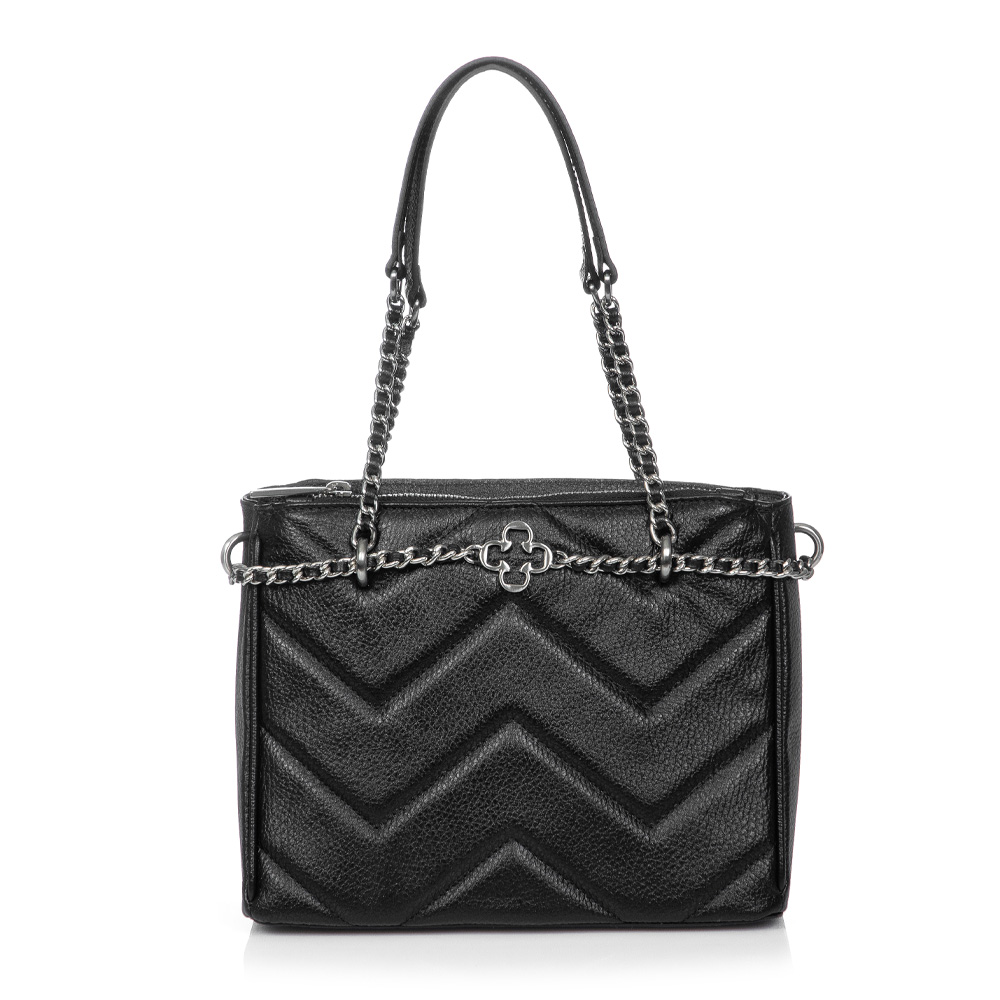 BOLSA PRETA M&Eacute;DIA DE COURO TOTE image number 0