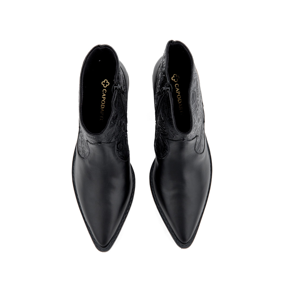 BOTA WESTERN CANO CURTO PRETA DE COURO FLORATTA image number 4