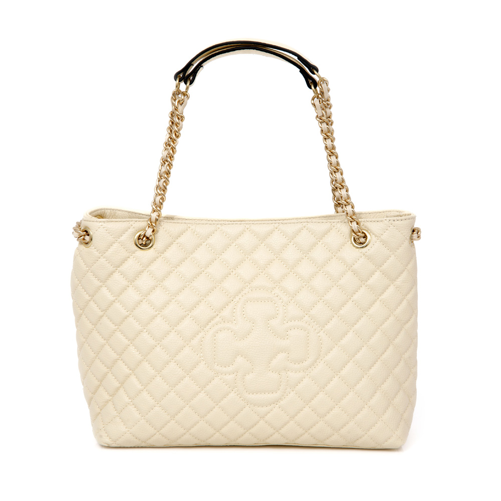 BOLSA M&Eacute;DIA BEGE DE COURO MATELASS&Ecirc; CARINA image number 0