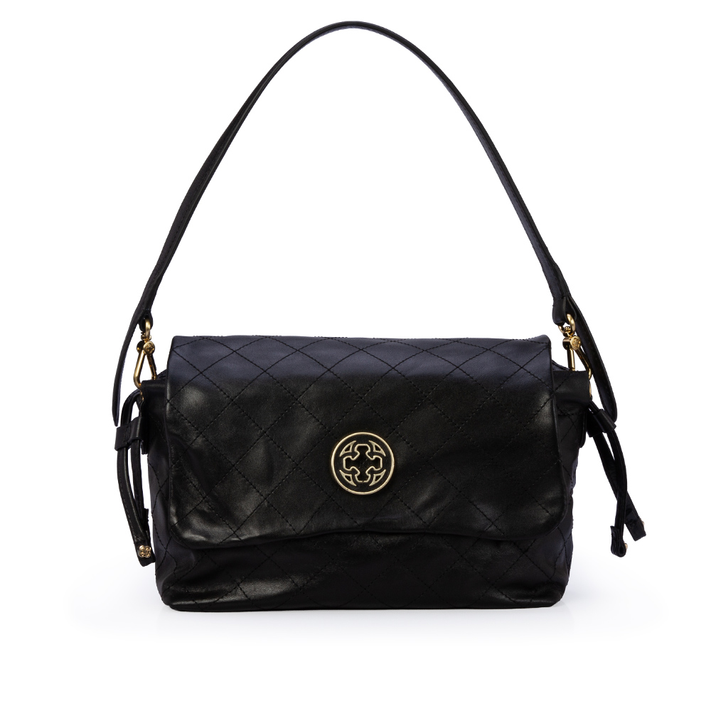 BOLSA M&Eacute;DIA PRETA DE COURO MATELASS&Ecirc; SHOULDER BAG image number 0