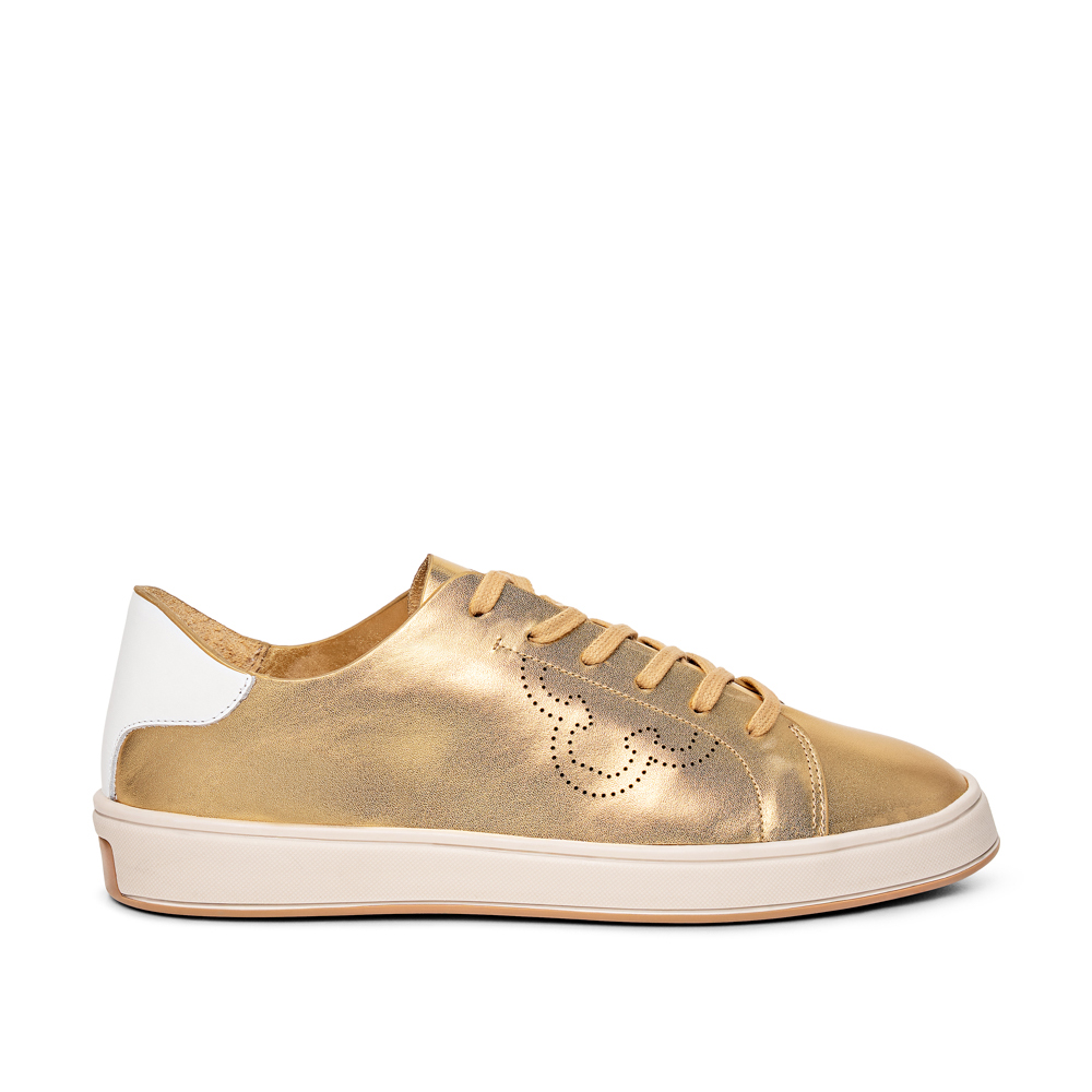 TÊNIS FEMININO DOURADO DE COURO AMARRAÇÃO image number 0