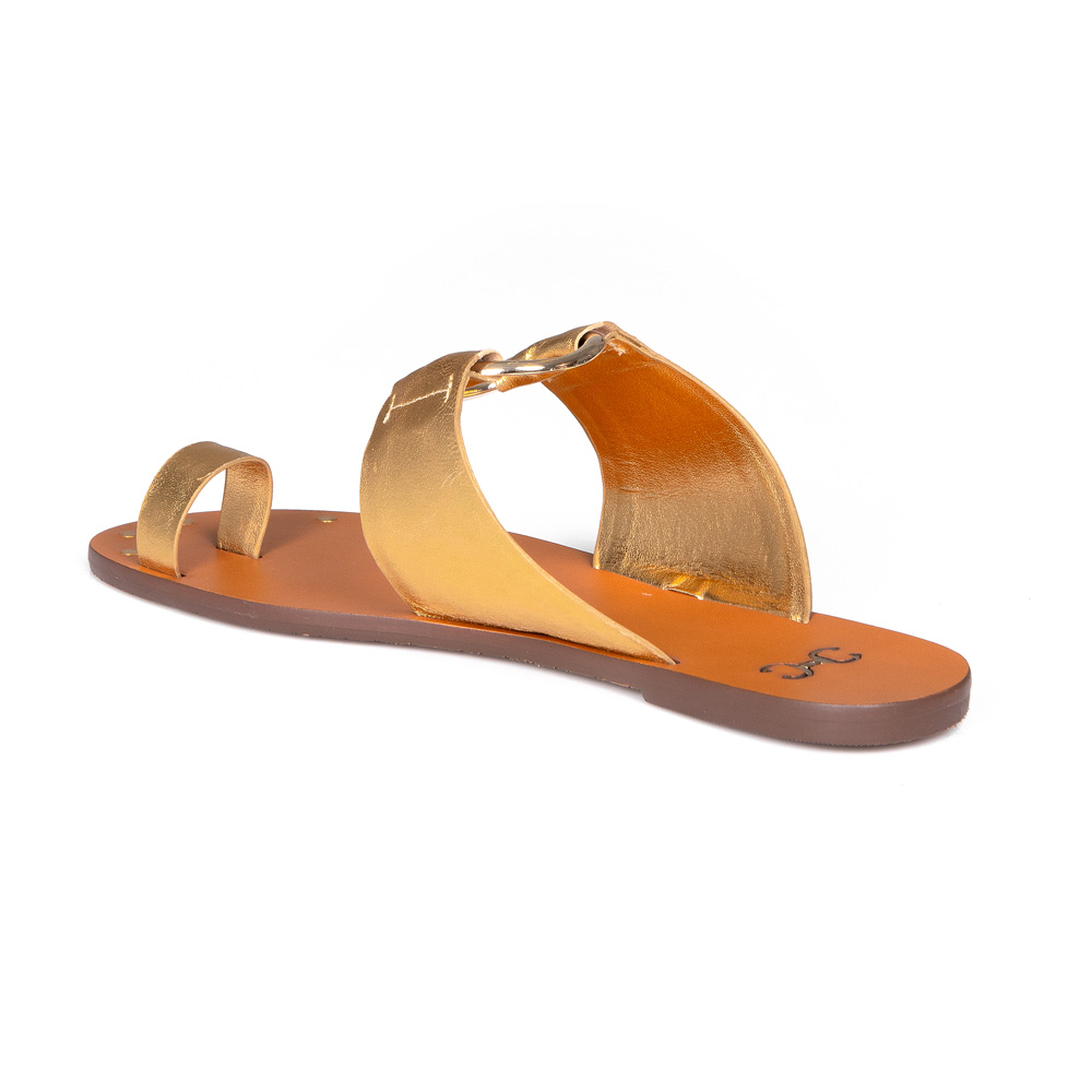 CHINELO RASTEIRO DOURADO METALIZADO DE COURO ARGOLA image number 2