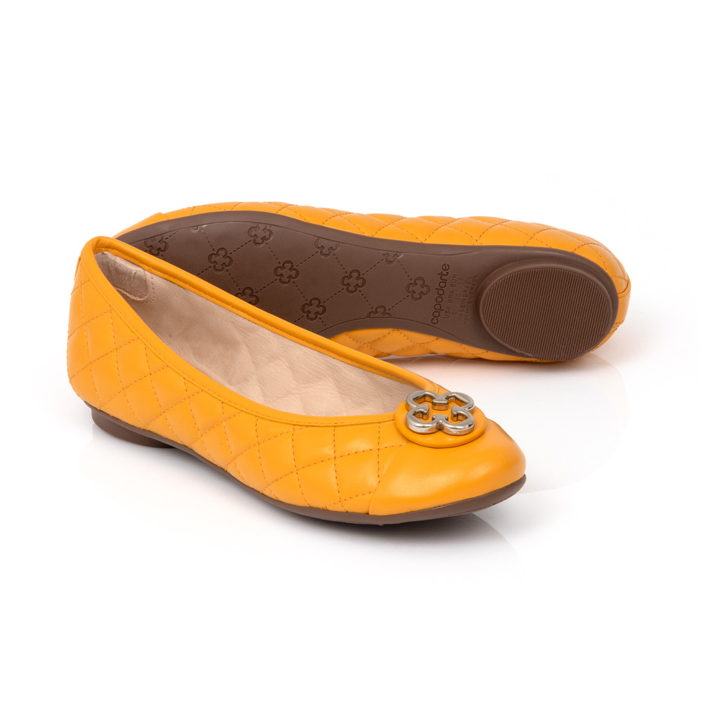 SAPATILHA CATHERINE VINTAGE DE COURO AMARELO DAMASCO MATELASSÊ image number 3