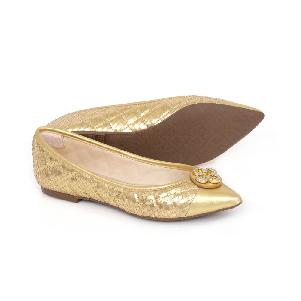 SAPATILHA CATHERINE DOURADA BICO FINO  DE COURO image number 3