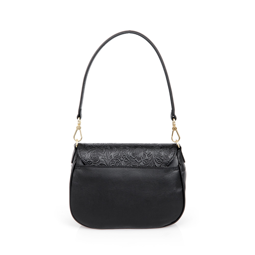 BOLSA TIRACOLO PRETA DE COURO FLORATTA image number 2