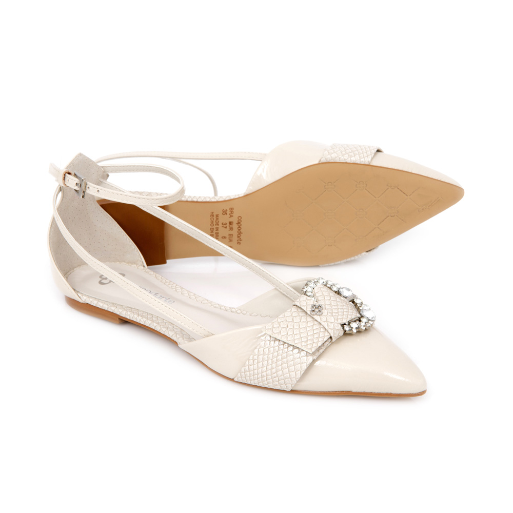 SAPATILHA BICO FINO BEGE R&Aacute;FIA COURO PYTHON image number 3