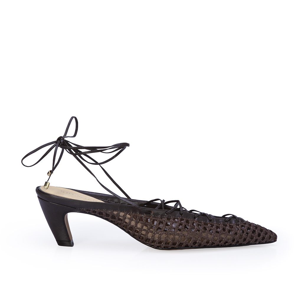 SCARPIN SLINGBACK MARROM TOBACCO DE COURO TRAMADO image number 0